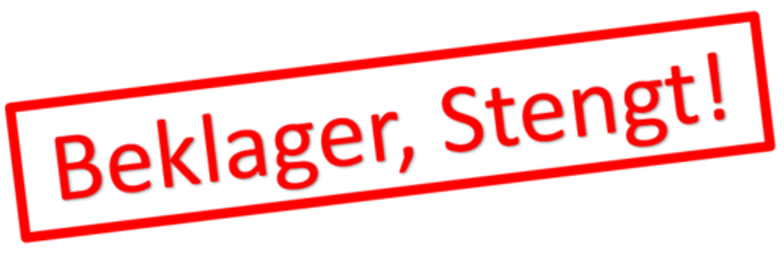 beklager, stengt! TEksten "beklager, stengt" skrevet med røde bokstaver på hvit bakgrunn