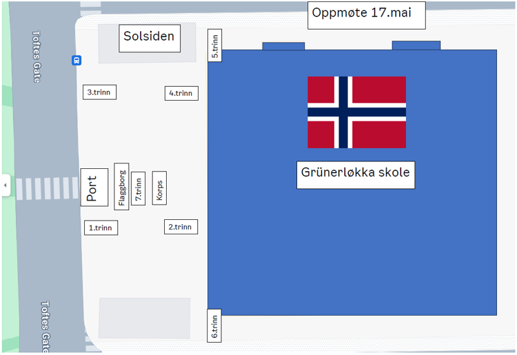 Oversikt over skolegården - oppstilling 17.mai